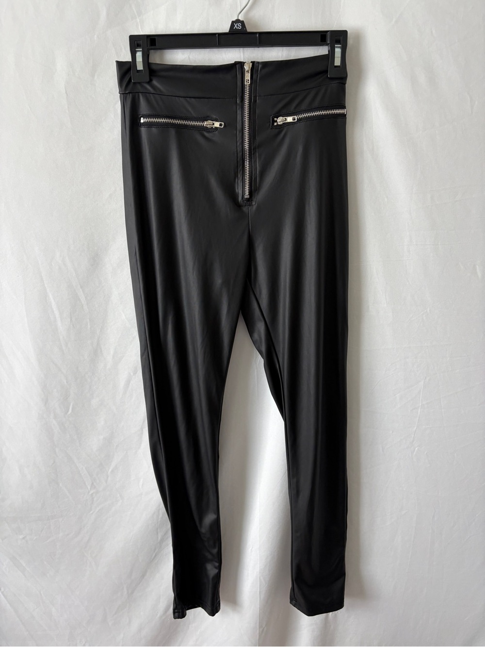 SHEIN Black Faux Leather High-Waist Zip Leggings with Silver Zippers